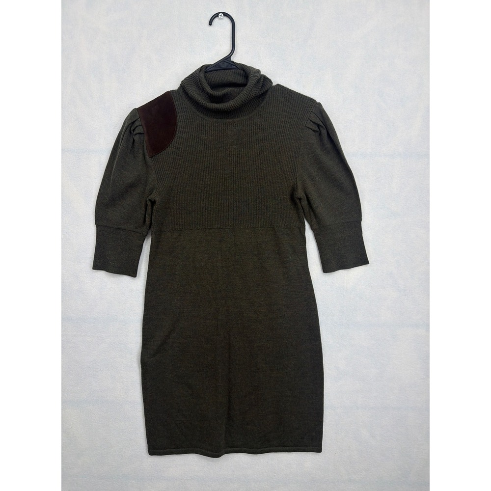 Ralph Lauren Rugby Merino Wool Turtleneck Sweater Dress Olive Green Patch M